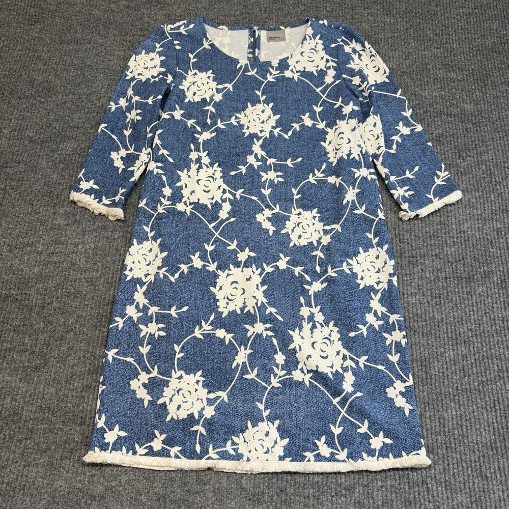 Vero Moda Womens M Blue White Floral Mini Dress Fringe Trim Boho Summer